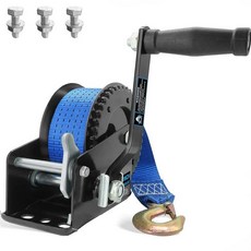 AOFCRELI 보트 트레일러 윈치 1 587.6kg(3500파운드) 핸드 윈치 10m(33피트) 블루 스트랩 4:1/8:1 기어 케이블 후크 포함 제트 스키 견인 풀리, 1600LBS