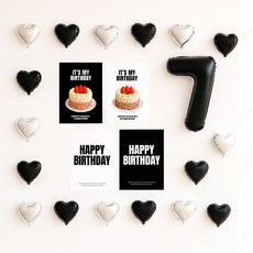 해피제이니 심플 이즈더 미니하트 20개 국산 생일포스터 숫자 호일풍선 생일 파티용품세트, 1세트, 블랙 숫자7
