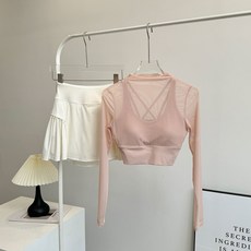 女速乾透氣健身衣 韓系運動套裝 女夏季帶胸墊顯瘦瑜伽網紗透氣長袖速乾晨跑步健身服