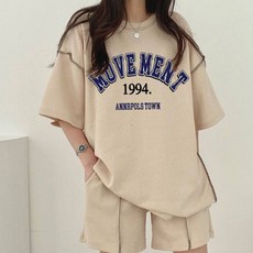이서어패럴 빈티지 무드 오버핏 레터링 반팔반바지 상하세트6263