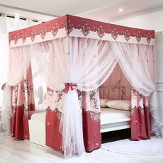 침대 암막 캐노피 공주풍 핑크 가림막 사각 체크 커튼 설치 1.2mx2.0mx1.95m 인, M. 매화