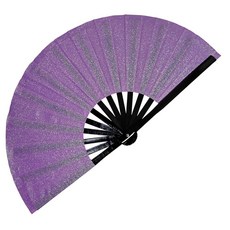 SHWGYDX 대형 접이식 글리터 레이브 팬 라인 댄스를 위한 팝핑 음악 축제 카니발 무지개 의상 디스코 네온 글로우 파티 장식 용품용 장식용 핸드 팬. (골드), 퍼플