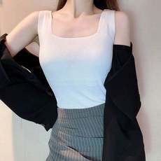 스퀘어넥 민소매 나시 티셔츠 넓은 어깨끈 베이직 여성티셔츠 여성반팔 크롭티