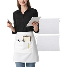 Xeoxarel 유니 비스트로 하프 앞치마 포켓 4개 웨이터 허리 서버 여성 및 남성용 68.6 x 45.7cm(27 18인치) 2팩 앞치마 화이트122159