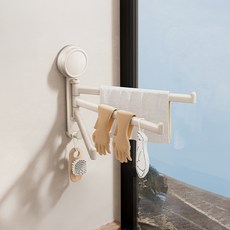 무타공 3단 회전 다용도 벽걸이 흡착식 수건 행주걸이, 1개, 아이보리