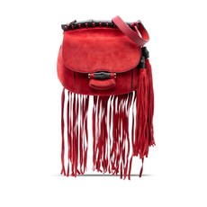 구찌 중고 2016-2025 스몰 레더 뱀부 누보 프린지 크로스 백