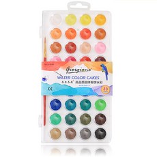36色固體水彩顏料套裝 初學者美術水彩粉餅 色彩鮮明易攜帶 激發無限創意, 水彩粉餅-36色套裝