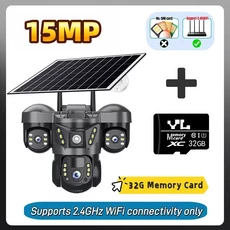 트리플 렌즈 WIFI IP 태양광 카메라 360 ° 보안 모니터 15MP 무선 실외 인체 감지 PIR 비디오 감시 V380, 02 WiFi CAM 32G card