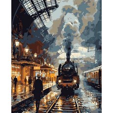 무휴 14ct 크로스 키트 겨울 동물용 새 프린팅 스탬프 크로스 패턴 키트 크로스 용품(겨, Train Station