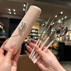 304不鏽鋼便攜餐具盒 學生上班族適用, 1個, 本色-抹茶綠,勺叉筷-四件套【送精美收納盒】, 抹茶綠