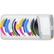 자동차용 타이섬 CD 케이스 홀더 DVD 차량용 바이저 보관 정리함 대용량 썬 12개의 슬리브 1개 메쉬 포켓 펜 및 신축성 스트랩회색 포함, Black