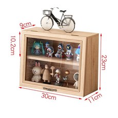 翻蓋實木質收納盒 原木色桌面擺件 公仔手辦展示盒, 1個, 實木-原木色