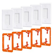 저전압 장착 브래킷이 있는 브러시 월 플레이트 5팩 TV/HDMI/동축/스피커/이더넷 케이블용 벽면 관리를 통한 케이블 패스 (싱글 갱 화이트), 5P 벽 플레이트 및 브래킷