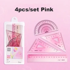 알루미늄 합금 눈금자 문구 세트 다기능 조합 드로잉용 삼각형 각도기 4 in 1, 03 Pink