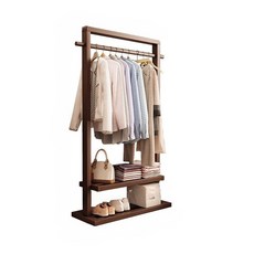 심플 나무 옷걸이 수납 원목행거 스탠딩 드레스룸 프리미엄 월넛 65cm, 플레인 라탄 바퀴 월넛 114cm