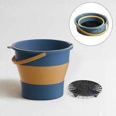 쿠종 접이식 세차버킷 세트 그릿가드 포함, 17L, 네이비