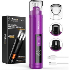 IREDUN 개 네일 그라인더 업그레이드 - 4개의 LED 조명이 있는 전문가용 3단 초조용 저진동 전기 애완동물 소형에서 대형견을 위한 통증 없는 발 그루밍 및 스무딩 (블랙), Purple