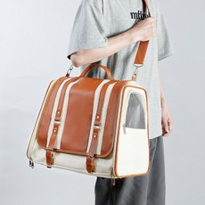 寵物外出後背包 大容量透氣牛津布時尚背包, 斜跨後背包,條紋皮質斜背包, 1個