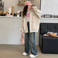 女童彩虹條紋針織外套，新款大童秋裝毛線衣，軟糯溫柔開衫