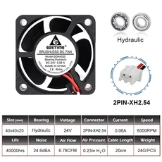Gdstime 4020 DC 24V 5V 프린터 팬 듀얼 볼 2핀 미니 컴퓨터 케이스 쿨링 축류, 02 24V H 2Pin2.54, 01 1PCS 4020 FAN, 02 24V H 2Pin2.54