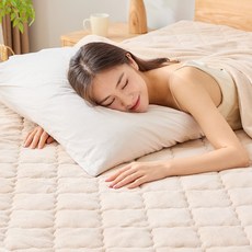 EMME 미끄럼방지 침대패드 침대요 4점 스트랩 고정 경량, 라이트 베이지