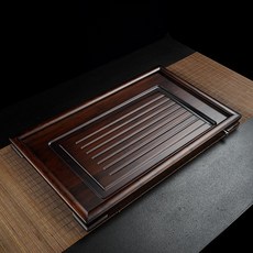 貓嶼 九竹新款衚桃色竹製茶盤 排水家用中平闆茶海茶臺簡約茶託盤茶具, 中平板（胡桃色）, 1個