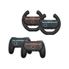 台灣現貨 全蝦最低 Switch2 柄方向盤 手柄握把 四合一套裝 任天堂週邊 賽車 擴充手把 搖桿 手把套 DOBE, 1個, 方向盤Ｘ2+手柄Ｘ2, Black, TNS-4026