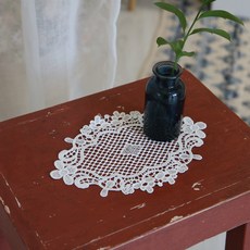 [윤자매네] 쁘띠 타원 레이스 매트 소품 깔개 컵 받침 소품 가구 보호 화병 받침, 1개, 가로 23cm, 화이트