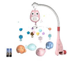 YZMY 新生嬰兒床鈴 旋轉玩具, 粉色 668 - 28床鈴 電池版, 1個
