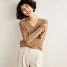 로엔나 여성용 데일리 브이넥 울 캐시미어 니트