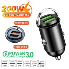 100W/200W QC3.0 PD 미니 차량용 충전기 12-24V 고속 USB C타입 (샤오미 아이폰용), 01 200W 2 USB, 01 CHINA