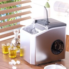 DIVXTRON 英文介面超靜音製冷製冰機，快速製冰、水滿提示，家用露營皆宜，夏日冰塊首選, 銀色 不鏽鋼