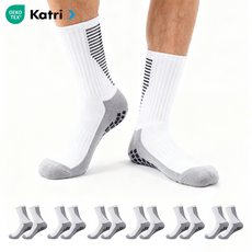 FASEN 고급 장목양말 OEKO-TEX 항균 축구 양말 미끄럼 방지 논슬립 무압박 발바닥 쿠션, 6개, 화이트