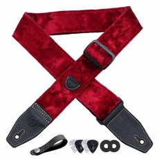 YIKOKO 기타 스트랩 5.1cm(2인치) 벨벳 기타 스트랩 풀 그레인 가죽 엔드 베이스 일렉트릭 및 어쿠스틱 기타용 무료 스트랩 버튼 스트랩 잠금 장치 2개 및 기타, 레드, 1개