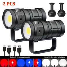 전문 LED 다이빙 손전등 18000LM COB 전술 토치 IPX8 방수 눈부심 비디오 카메라 라이트 화이트 블루 레드 채우기 라이트, 발광 색상: 2. 2 PCS With Battery