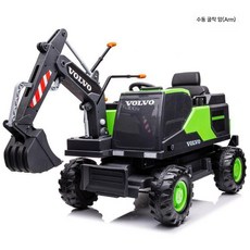 볼보 포크레인 어린이 전기 자동차 아기 중장비 붕붕카 조카 선물 굴삭기 전동 차 유아 푸쉬카, 전동차(리모콘+Bluetooth+독립충전), 그린 수동 암