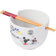 실버 Buffalo 디즈니 릴로와 스티치 세라믹 라면 그릇 스티치가 특징인 젓가락 포함 887.2ml(30온스)_155258, 미키와 미니 수채화_155258