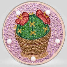 꽃이 핀 선인장 무드등 다이아몬드페인팅 큐빅십자수 LED보석십자수 보석십자수, 단일옵션