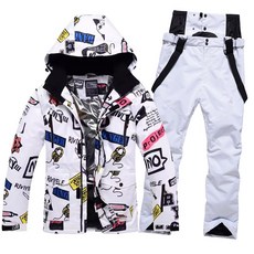 남성 스키복 세트 보드복 따뜻한 상하 커플 코튼 방수, 1개, 그래피티+화이트