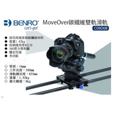 BENRO MoveOver 碳纖維雙軌滑軌 C08D6B, 1個