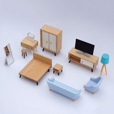 ZIPIA 원목 인형의 집 돌하우스 하우스 놀이 인형 가구, L. 고급가구11종세트
