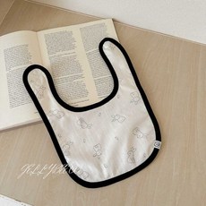 嬰兒圍兜 純棉薄款 口水巾 新生兒U型, 黑邊杏白小兔 - U, 1個