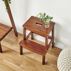 나인홈 원목 스텝스툴 사각 사다리 계단의자, 브라운