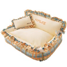 HIPILIFE 寵物花邊可拆洗睡墊 加大空間舒適狗窩, 落日梧桐（不含枕頭）, 1個