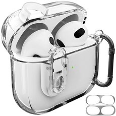 아이몰 변색방지 분실방지 에어팟 도어락 TPU 케이스 + 철가루 방지 스티커 + 카라비너 세트, 투명, 1세트, 에어팟 4