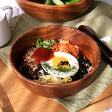 디온 우드볼 샐러드 보울 요거트 시리얼 디저트 캠핑 통원목 그릇, 1개, XL