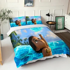 코스프레 모아나 공주 침구 세트 마우이 오션 이불 커버 3D 프린트 베개 싱글 더블 사이즈 생일 선물, US Twin 173x218cm