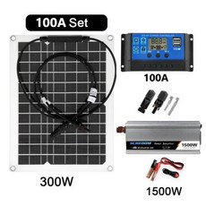 태양광 발전 시스템 300W 태양광 패널 10A-100A 컨트롤러 1500W 수정 사인 인버터 완전한 발전 키트 12V ~ 220V, 9)100A Set, 9.100A Set 12V220V, 1개