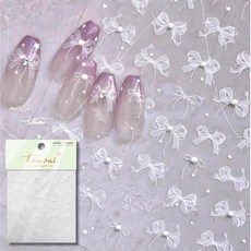 K-Bom 네일 파츠 스티커 네일 스티커 리본 레이스 진주 붙이기만 하면 네일 팁 네일 아트 젤 네일 스티커 데코 파츠 나비 섬세한 리본 셀프 네일 핸드메이드 스마트폰 케이스 붙이