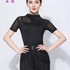 여성 라틴 댄스복 스포츠 연습복 섹시 연습 줌바 여름 반팔 상의